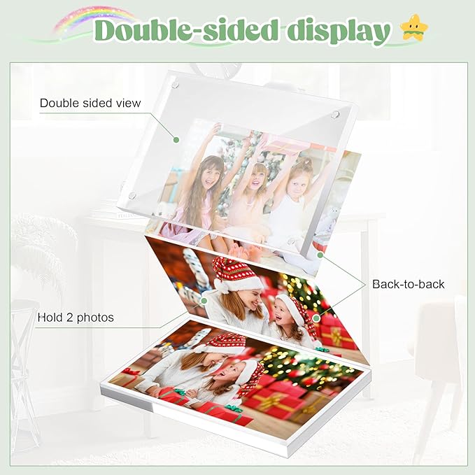 24 Pcs Acrylic Picture Frames, Clear Picture Frames Frameless Magnetic Picture Frame Double Sided Magnetic Photo Frame Free Standing Desktop Display Stand for Bedroom Living Room Home (Transparent, 4X6)