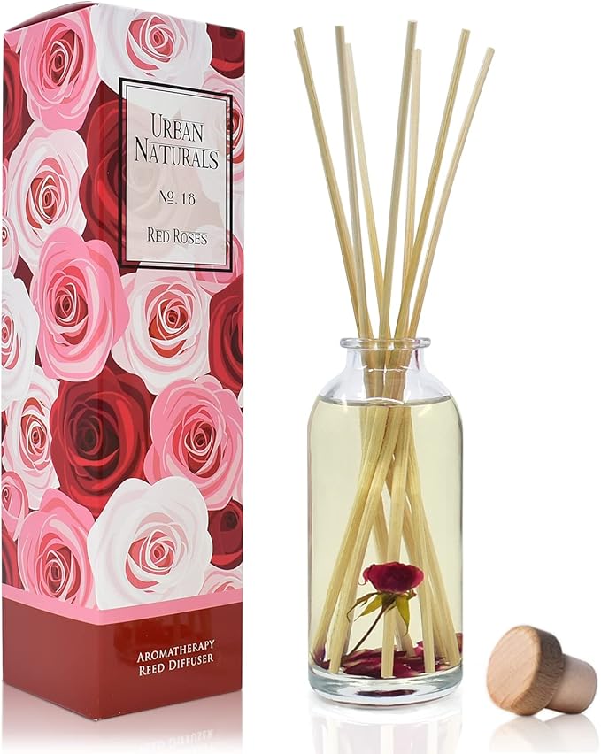 Urban Naturals Red Roses Reed Diffuser Oil Gift Set| Floral Scented Sticks Room Freshener for Bathroom, Kitchen & Bedroom | Great Idea