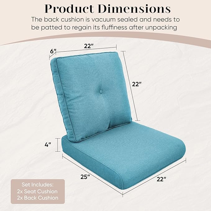 Outdoor Chair Cushions-Patio Chair Cushions Set of 2 with Removable Cover 22 X 25 Inch Outdoor Cushions for Patio Furniture Chair Sofa Couch-Light Blue