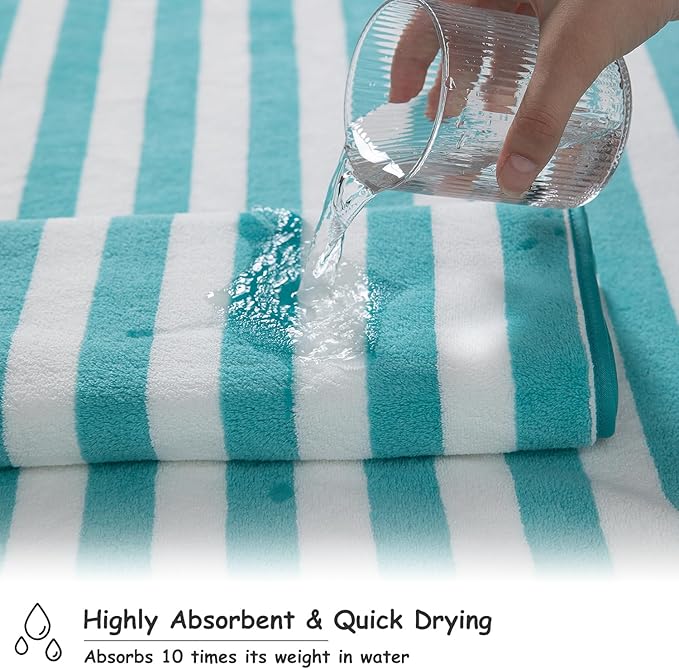 18 Pcs Turquoise Cabana Stripe Family Towels Set with Hanging Loop-6 Bath Sheets,6 Hand Towels,6 Washcloths Soft Bathroom Towel Highly Absorbent Quick Dry Shower Towel for Beach Chair,Spa,Gym,Hotel