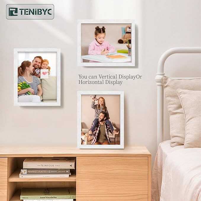 11x14 White Picture Frame - 4 Pack, HD Tempered Glass, Elegant Wood Grain, Classic 11 x 14 Photo Frame, Wall Hanging - Bedroom Decoration