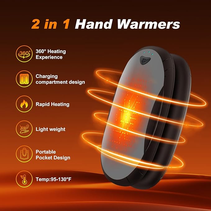 Hand Warmers 2 Pack with 10000mAh Charging Box,Portable Pocket Heater,24Hrs Long Safe Heat,Outdoor, Travel, Golf, Hunting, Camping,Gifts for Men Women