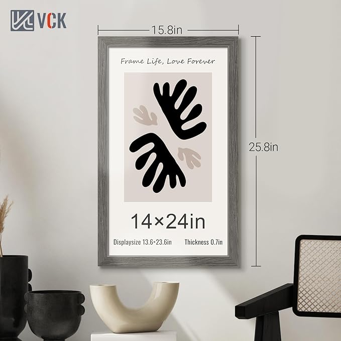 VCK 14x24 Frame 5 Pack, Gray Solid Wood Picture Frame, Exclusive Wood Grain, Wall Gallery Frame