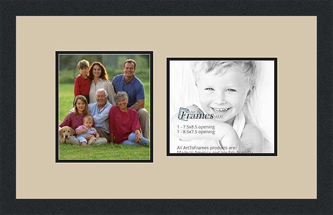 ArtToFrames Collage Photo Frame Double Mat with 2-7.5x8.5 Openings and Satin Black Frame
