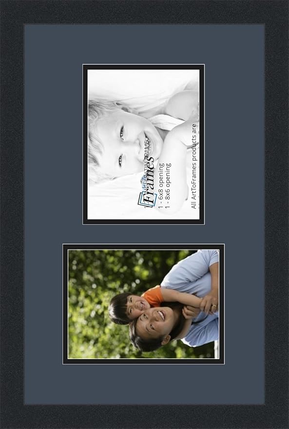Art to Frames Double-Multimat-775-586/89-FRBW26079 Collage Photo Frame Double Mat with 2 - 6x8 Openings and Satin Black Frame