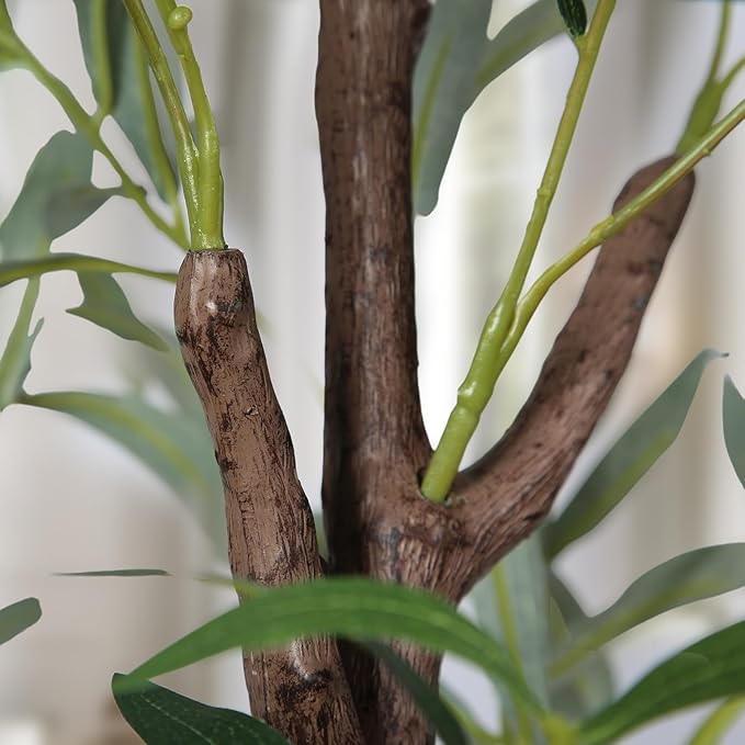 Artificial Olive Tree, 4FT Tall Faux Olive Trees 48in Outdoor Fake Potted Silk Plant with Trunk and Realistic 436 Leaves and 16 Fruits for Modern Office Home Decor（1pack）