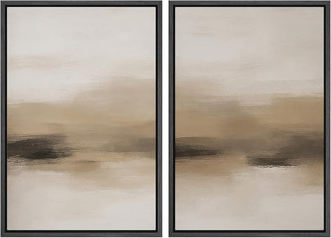 MUDECOR Framed Canvas Print Wall Art Abstract Neutral Beige Contemporary Minimalist Landscape Illustrations Modern Art Decorative Bohemian Colorful for Living Room, Bedroom, Office - 16"x24"x2 Black