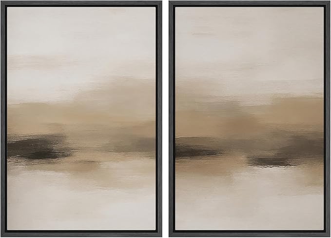 MUDECOR Framed Canvas Print Wall Art Abstract Neutral Beige Contemporary Minimalist Landscape Illustrations Modern Art Decorative Bohemian Colorful for Living Room, Bedroom, Office - 24"x36"x2 Black