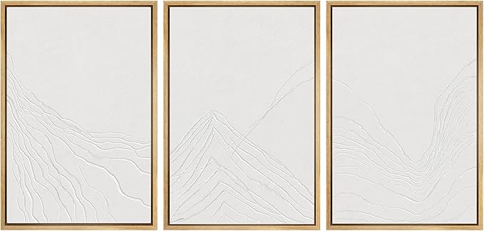 SIGNWIN Framed Canvas Print Wall Art Set Minimal White Mountain Range Landscape Nature Wilderness Illustrations Modern Art Decorative Rustic Zen for Living Room, Bedroom, Office - 24"x36"x3 Natural