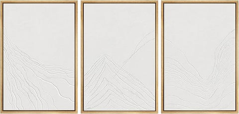 SIGNWIN Framed Canvas Print Wall Art Set Minimal White Mountain Range Landscape Nature Wilderness Illustrations Modern Art Decorative Rustic Zen for Living Room, Bedroom, Office - 24"x36"x3 Natural