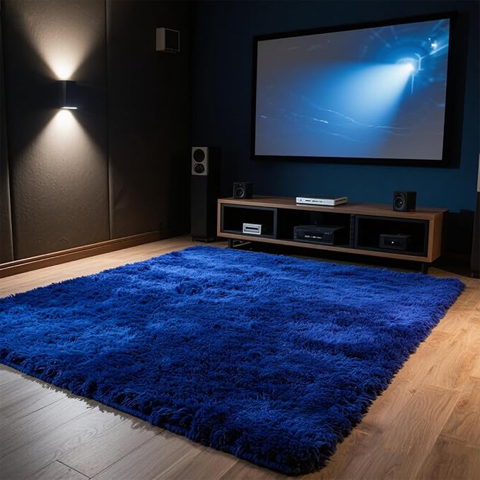 Area Rugs for Bedroom Living Room, 4x6 Soft Large Fluffy Fuzzy Shag Plush Furry Carpet, Soft Indoor Floor Mat for Kids Nursery Home Dorm Office Decor Aesthetic, Blue