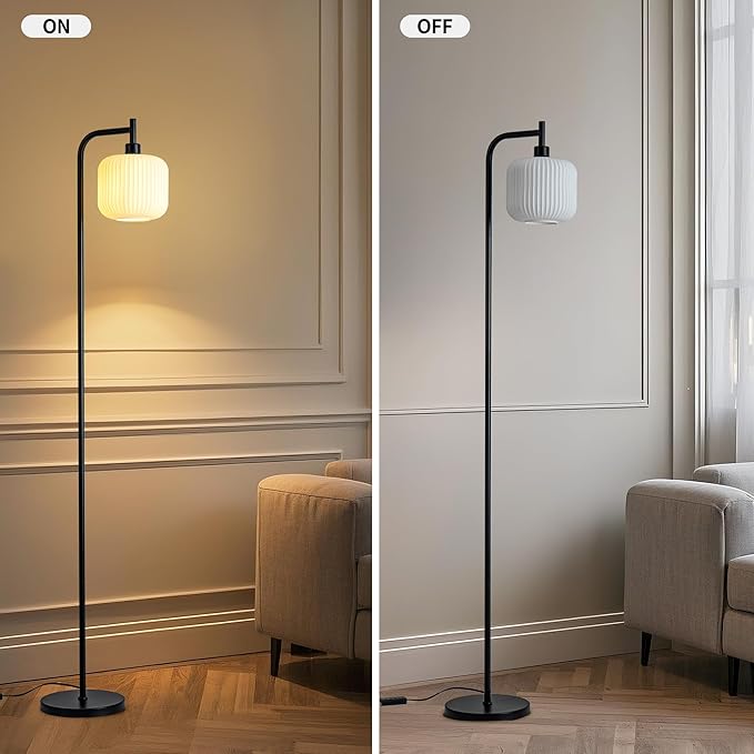 Mayna glass floor lamp living room, modern vertical lamp, remote control switch with glass lampshade, 67-inch high lamp suitable for bedroom and study (2700K LED Bulb Included)