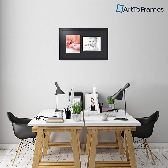 ArtToFrames Collage Photo Frame Double Mat with 2 - 8x10 Openings and Satin Black Frame