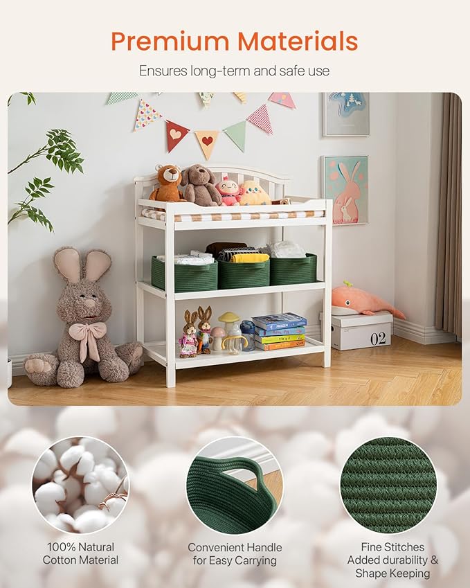 KALLAX Small Woven Basket, 14 x 10 x 5.6 Inches, Small Storage Baskets for Organizing, Gift Baskets Empty, Cute Rope Shelf Closet Storage Bins for Shelves, Dog Toy Basket, Green