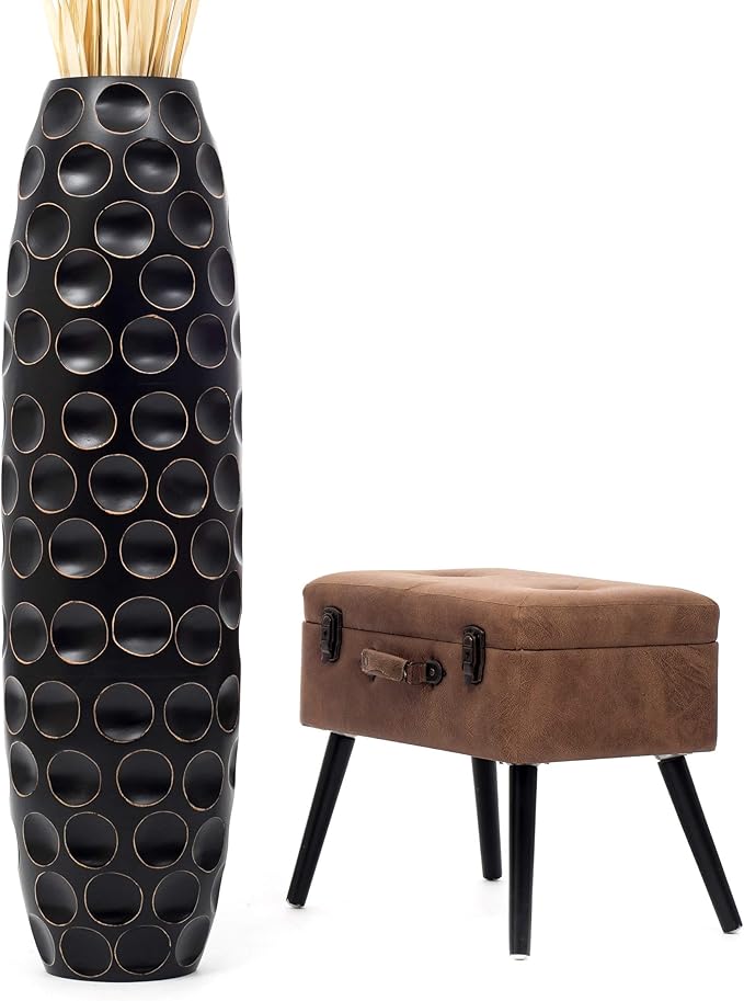 Leewadee Large Black Home Decor Floor Vase – Wooden 41 inches Tall Farmhouse Decor Flower Holder for Fake Plant and Pampas Grass