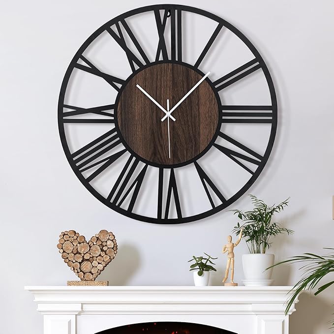 Large Wall Clock for Living Room Decor, 20 Inch Non Ticking Silent, Battery Operated Modern Vintage Oversized Wall Clock for Bedroom Kitchen