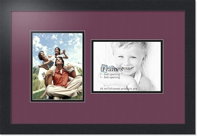 ArtToFrames Collage Photo Frame Double Mat with 2 - 6x8 Openings and Satin Black Frame