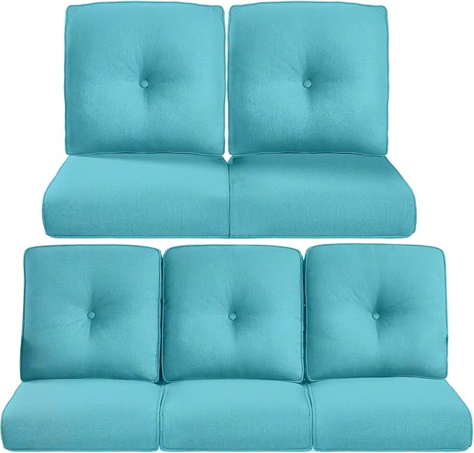 22x25/22x24 Outdoor Cushions for Patio 5 Piece Set - Set of 5 Water-Resistant Replacement Cushion for Rattan Dining Rocking Swivel Chairs Loveseat Couch Sectional Sofa - Turquoise/Button