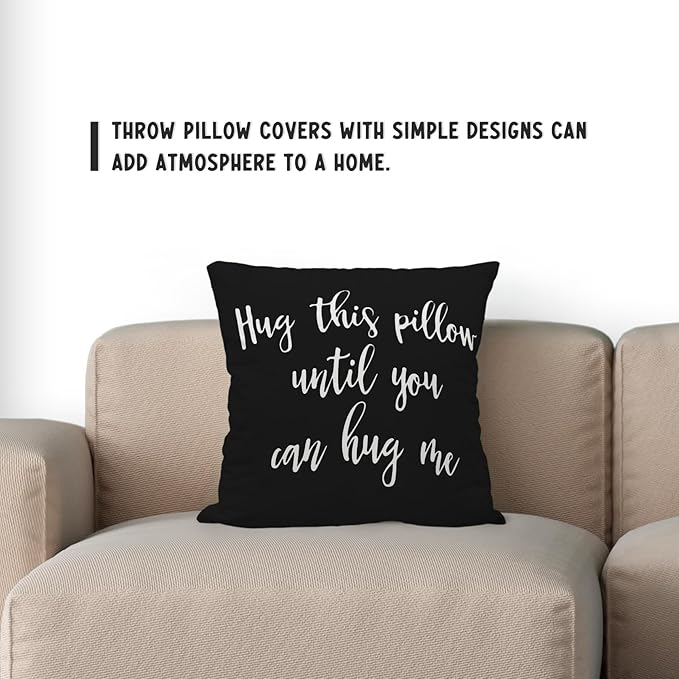 Sufamb Hug This Pillow Until You Can Hug Me Reversible Decor Throw Pillow Case Decor for Home Bedroom, 20'' x 20'' Black Pillow case,Gift Wife,Husband,Wedding Anniversary,Long Distance Relationship