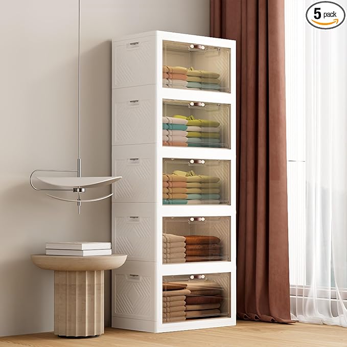 JOYMOOP Closet Organizers and Storage – 348 Qt Collapsible Storage Bins with Lid (5-Tier, 5 x 12.4 Gal) – Perfect for Clothes, Toys & More