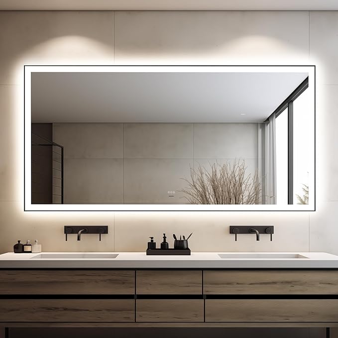 36x72'' LED Bathroom Mirror w/Light, Aluminum Frame, Dimmable Front & Backlit, Anti-Fog, Distortion Free, Light Memory, Tempered & Shatter-Proof Wall Mounted Vanity Silver Coating Mirror