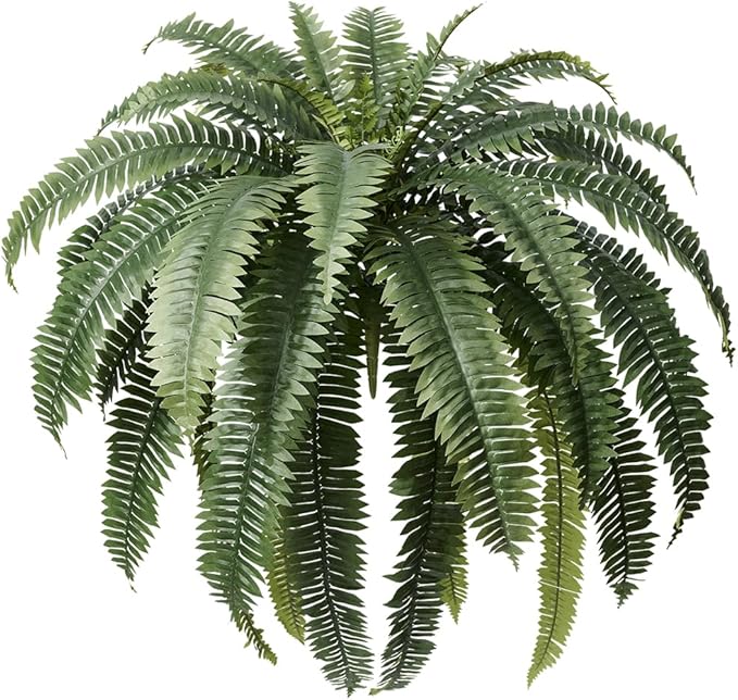 Artificial Boston Ferns 48" UV Resistant Faux Ferns with 39 Fronds for Outdoors - Large Fake Plants for Home, Garden, Front Porch and Hanging Decor - Lifelike Greenery for Indoor Spaces,VN141