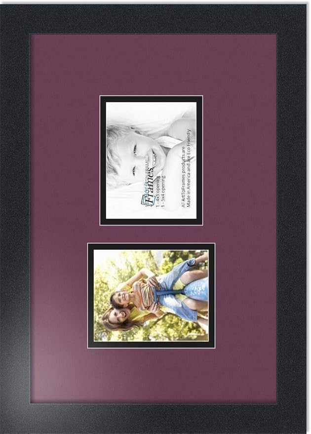 ArtToFrames Collage Photo Frame Double Mat with 2 - 4x5 Openings and Satin Black Frame