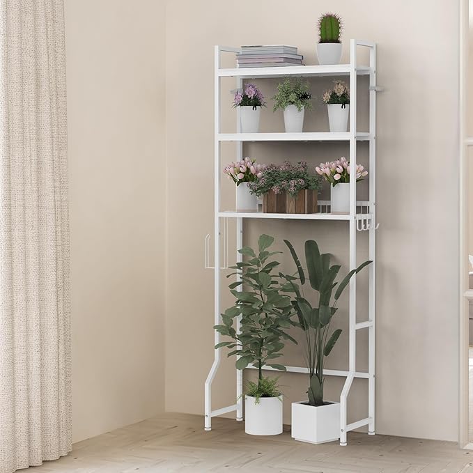 Over Toilet Storage 3 Tier Bathroom Organizer Over Toilet Above Toilet Storage Rack Freestanding Bathroom Space Saver Over Toilet Bathroom Organizer White for Restroom, Laundry, Wooden
