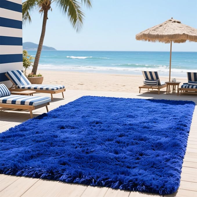 Area Rugs for Bedroom Living Room, 8x10 Soft Large Fluffy Fuzzy Shag Plush Furry Carpet, Soft Indoor Floor Mat for Kids Nursery Home Dorm Office Decor Aesthetic, Blue