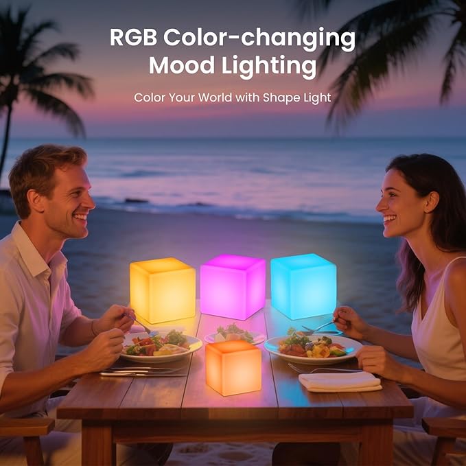 LOFTEK 7-inch LED Cube Night Lights: Rechargeable RGB 16 Colors Changing Light with Remote Control, IP65 Waterproof Table Lamp Night Light for Home Bedroom Kids Room