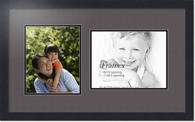 ArtToFrames Collage Photo Frame Double Mat with 1 - 8.5x11, 8x10 Openings and Satin Black Frame