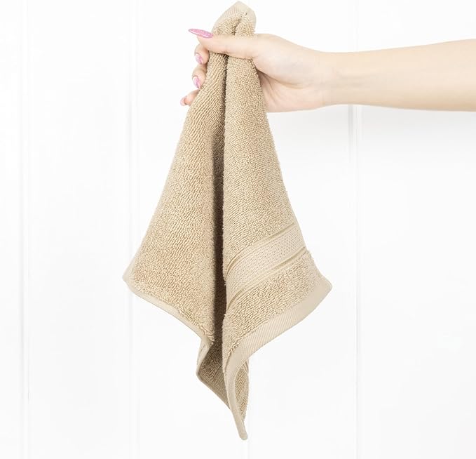 American Soft Linen Salem Washcloth Sets, 4 Piece Luxury 600 GSM 100% Cotton Washcloths for Bathroom, 13x13 inches Washrags Premium Quality Hand Face Towels, Beige