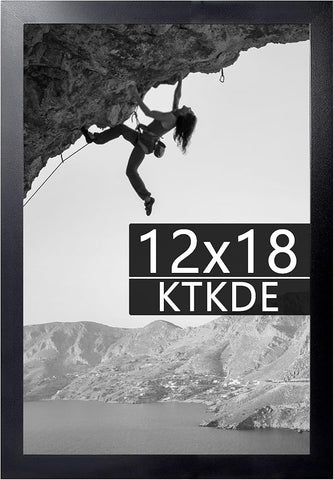 KTKDE 12x18 Picture Frame Black Wooden, Polished Plexiglass, Rectangle Photo Frame for Photos,Studio Gallery Wall Hanging Posters & Best gift