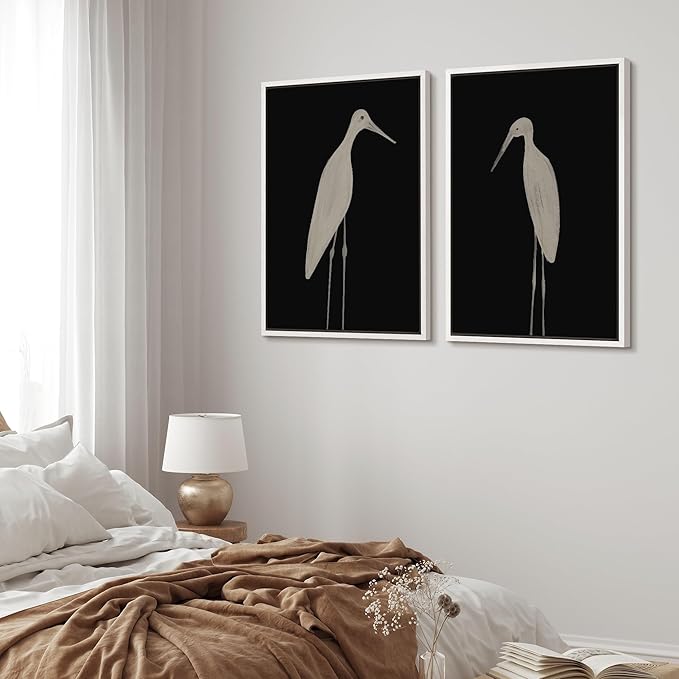 MUDECOR Framed Canvas Print Wall Art Minimalist Crane Silhouettes Illustrations Modern Art Decorative Bohemian Colorful for Living Room, Bedroom, Office - 24"x36"x2 White
