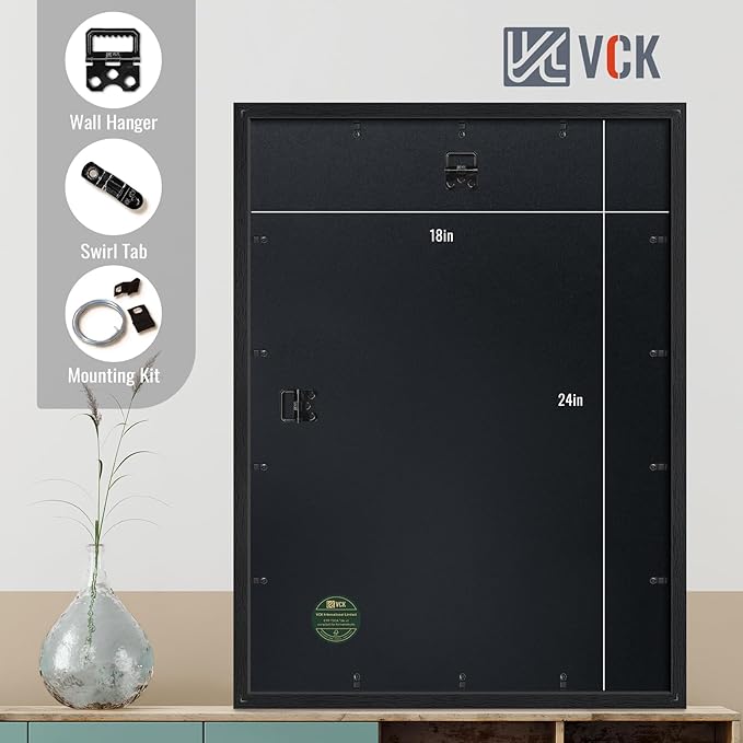 VCK 18x24 Poster Frame Black 5 Pack - with Mat 16x20, Textured Exclusive Solid Wood Picture Frame, Horizontal and Vertical Formats with Included Hanging Hardware