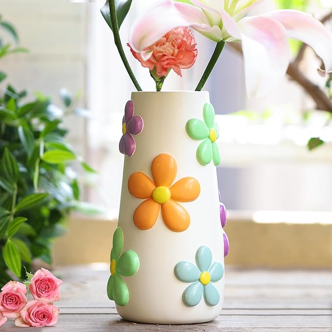 GUGUGO Pastel Flowers Vase, 8-Inch-Tall Rainbow Funky Mushroom Decor, Eclectic Vases for Flowers, Unique Colorful Decorative Vase, Cute Room Decor Aesthetic