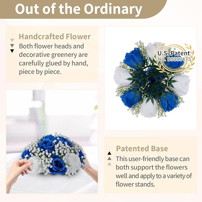 NUPTIO Babys Breath Artificial Flowers: 10 Pcs 8.6 inch Diameter Royal Blue Fake Rose Ball Arrangement Bouquet Centerpiece for Wedding Tables Event Party Decor