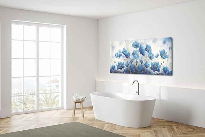 Blooming Blue Flowers Plants Wall Art Decor Artwork for Bedroom (30x60 Inches)