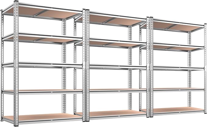 REIBII 2020LBS Garage Shelving Heavy Duty Metal Shelving 5 Tier Storage Shelves, Metal Shelves for Warehouse Basement, Easy Assembly, 72" H x 35.55" W x 16" D, Galvanized, 3 Pack
