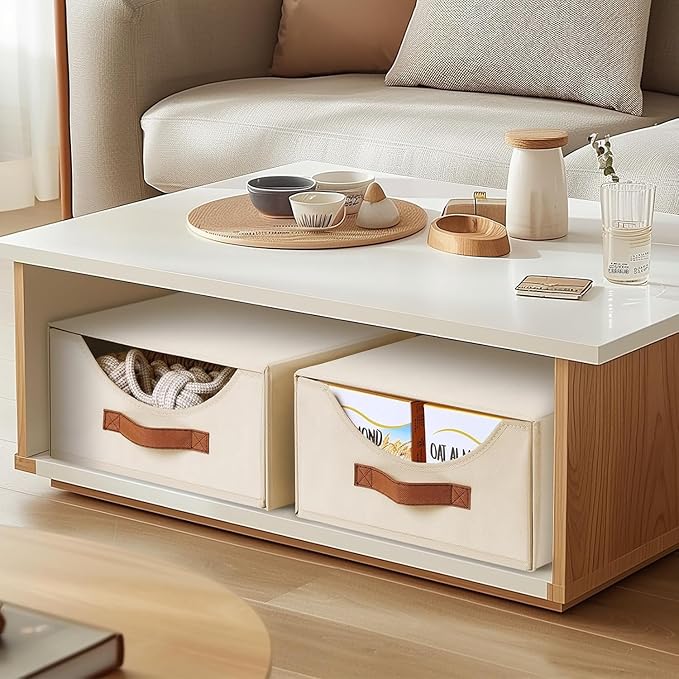 Closet Organizers and Storage - Large Stackable Storage Bins with Drawer, Fabric Bins for Organization, Collapsible Drawer Organizer Clothes for Bedroom, Living Room, 4 Pack, Beige