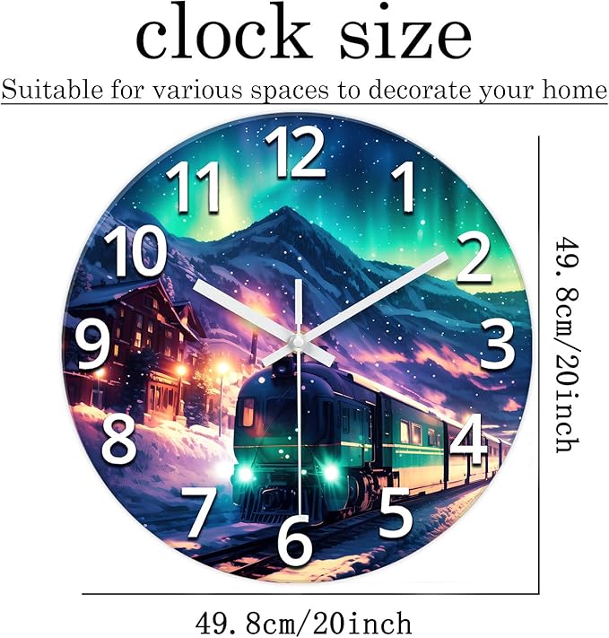 XNM Round Wall Clocks Battery Operated 20 Inch Teal Train Glass Clocks for Living Room Decor Auraro Silent Wall Clock Modern