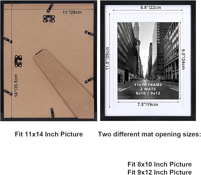 Giftgarden 11x14 Picture Frame Set of 4, Matted to 8x10 or 9x12 Photos with Double Mats, Display 14x11 Poster without Mat, Wall or Tabletop, Black