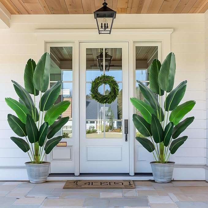 Artificial Bird of Paradise Plant 6 Ft Tall Fake Banana Leaf Plant for Indoors and Outdoors,Faux Palm Tree with Plastic Pot for Office and Home Decor,L180