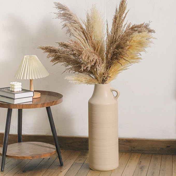 Mitt&Ditt Tall Floor Vase with Handles, 22.8 inch Large Flower Vase, Boho Decorative Pampas Grass Vases, Modern Ceramic Vase for Home Decor, Living Room, Table (Khaki)