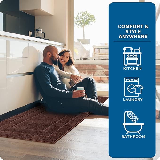 PURRUGS Machine Washable Kitchen Runner Rug 24" x 70", Non-Slip/Skid Hallway Runner Rug, Super Absorbent Soft Area Rug for Kitchen, Hallway & Laundry, Rolled Packaging, Brown