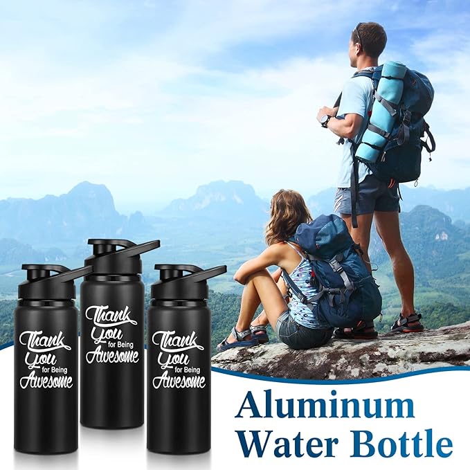 Tanlade 24 Pack Staff Employee Appreciation Gifts 20oz Aluminum Water Bottle Bulk Housekeeper Appreciation Thank You for Being Awesome Bottle with Snap Lid Thank You Gift for Coworker(Black)