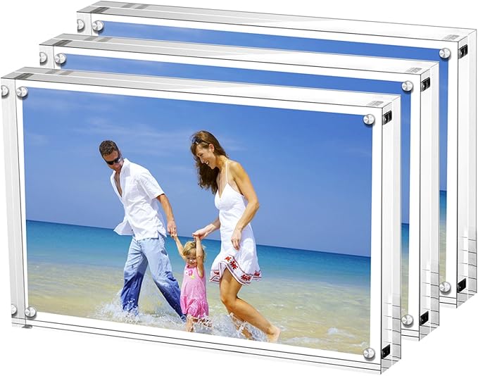 AMEITECH Acrylic Photo Frames 3 Pack,3.5x5'' Double Sided Magnetic Picture Frame, Desktop Frameless Postcard Display