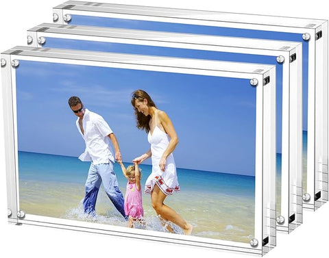 AMEITECH Acrylic Photo Frames 3 Pack,3.5x5'' Double Sided Magnetic Picture Frame, Desktop Frameless Postcard Display