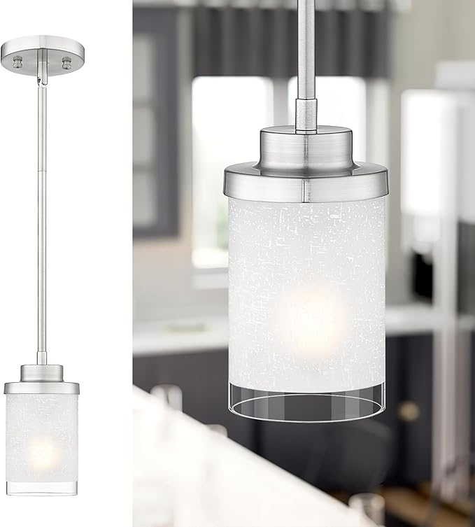 TENGXIN Modern Pendant Light for Kitchen Island, Brushed Nickel Hanging Ceiling Light Fixture,Farmhouse Pendant Lighting for Dining Room Bedroom Bar Office,TXPLBN01