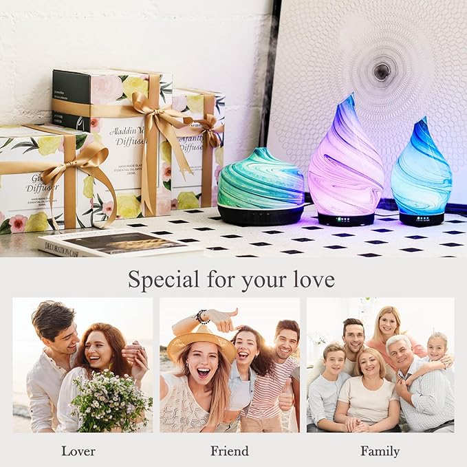 Porseme 150ml Essential Oil Diffuser Glass Color Changing Aroma Air Diffusers Aromatherapy Ultrasonic Cool Mist Humidifier 6 Running Hours Waterless Auto-Off for Sleeping Yoga Office Spa (Blue Ink)